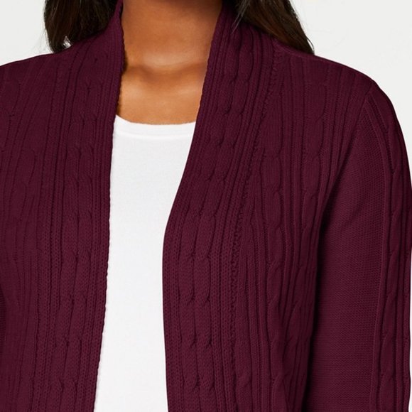 Karen Scott Cable Knit Open Front Cardigan - Picture 3 of 5